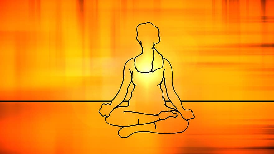 meditación, reflexión, mujer, persona, patas, puesta de sol, ola, circulo, medio, centrar, trascendencia