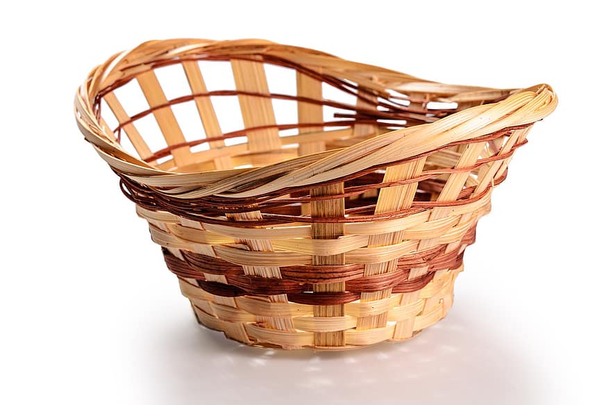 cesta, cesta tecida, artesanato, vime, único objeto, construir, isolado, fechar-se, fundo branco, madeira, recipiente