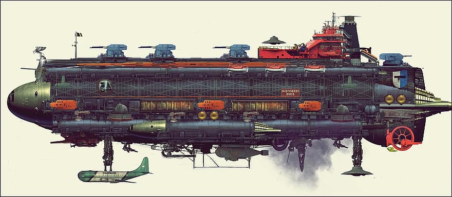 léghajó, steampunk, fantázia, Dieselpunk, Atompunk, tudományos-fantasztikus, szállítás, ipar, gépezet, technológia, háború