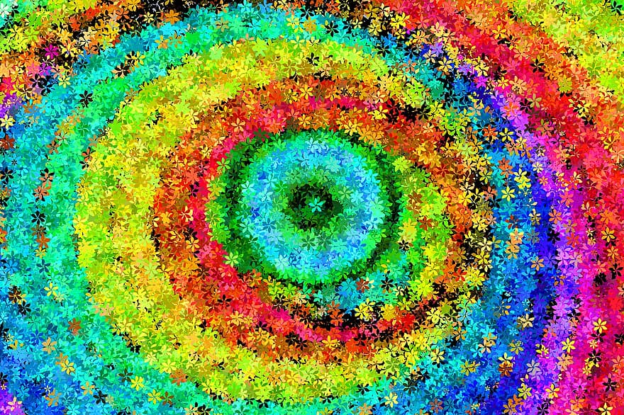 farverig, farve, spiralformet, cirkel, prisme, kromatisk, regnbue, lav-poly, polygon, trekanter