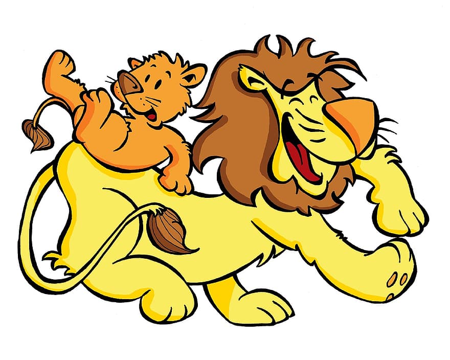 λιοντάρια, νεογνό ζώου, πατέρας, άγριος, φύση, παιχνίδι, χαρούμενος, χορός