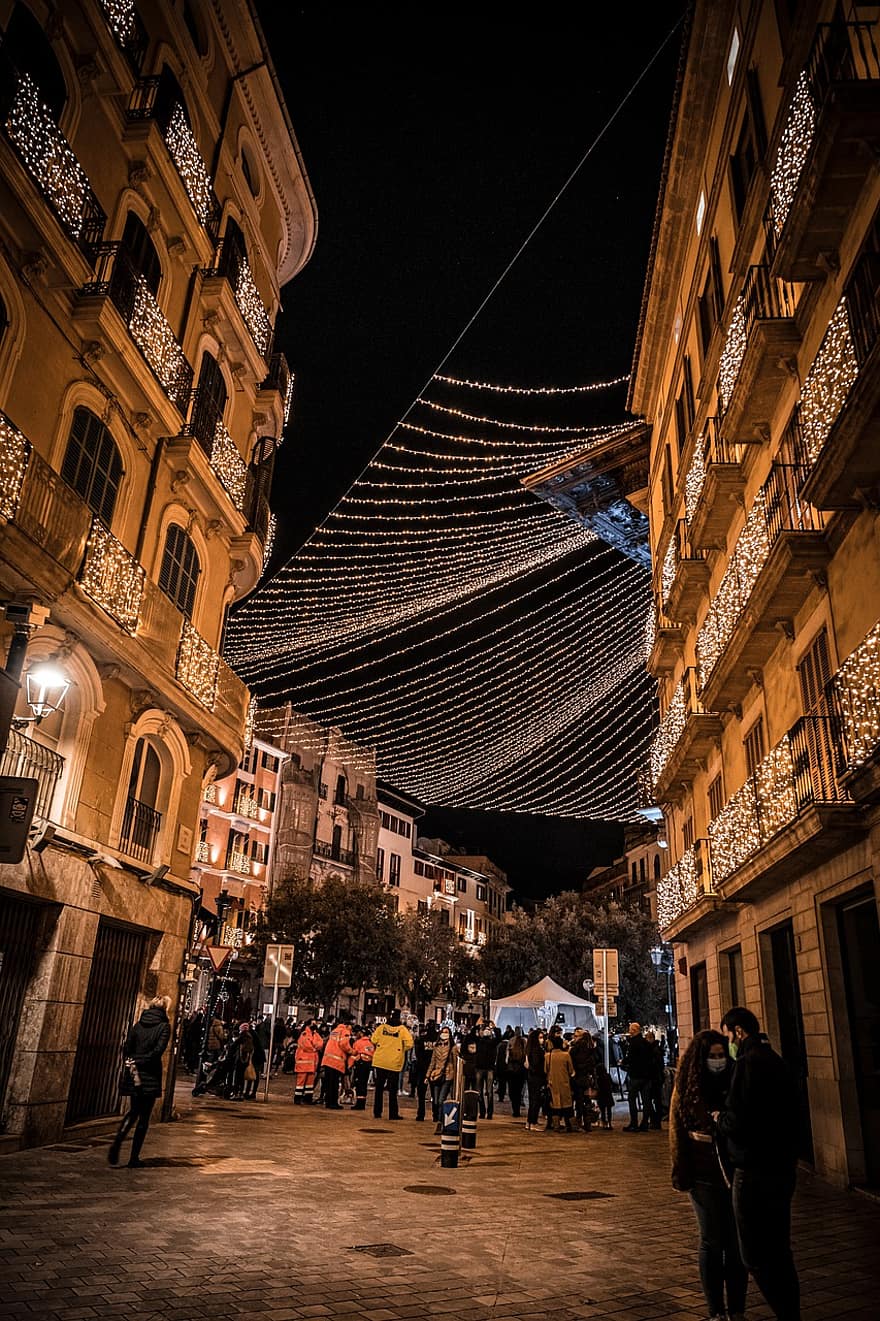 llums, carreró, il·luminació, nit, Camises de dormir, Nadal, plaça de la ciutat, centre històric