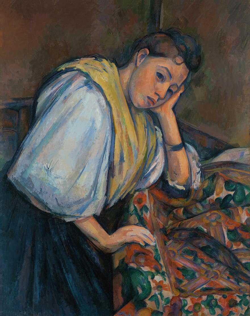 donna a un tavolo, giovane, italiano, arte, opera d'arte, pittore francese, Paul Cézanne
