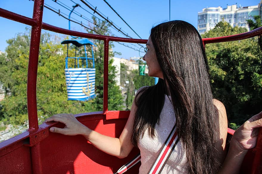 Person, Girl, Woman, Cableway, Fun, Ride, Park