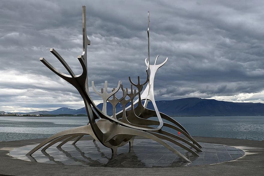 skulptur, båd, kunstværk, vikinger, reykjavik