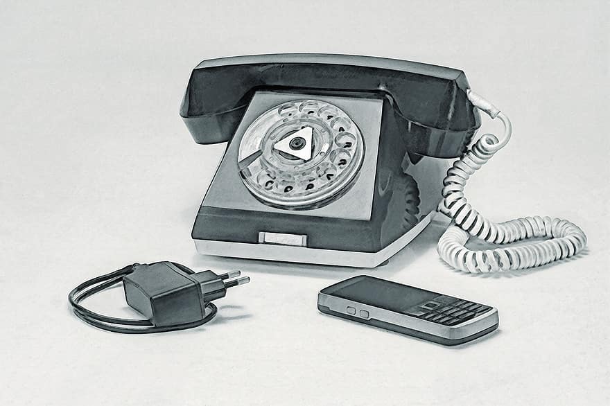 Landline Phone, Link, Vintage, Tube, Phone, Conversation, Dialer, Black And White, Cell Phone, Charger, Wireless