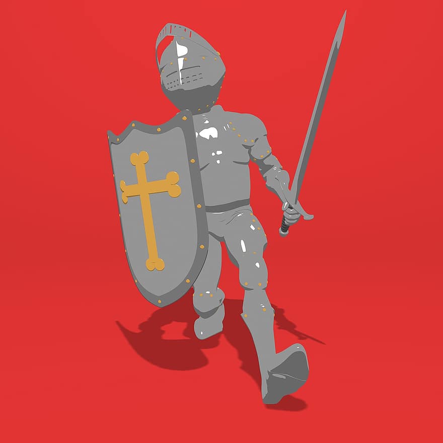 騎士、漫画、戦士、戦い、鎧、ファイター、兵士、キャラクター、3D、中世の、歴史