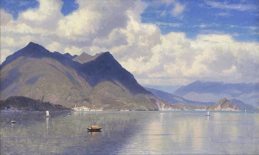 William Haseltine, krajobraz, sztuka, artystyczny, obraz, olej na płótnie, niebo, chmury, drzewa, sceniczny, Natura