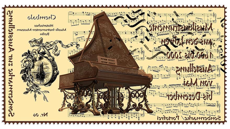 segell, clavicèmbal, instrument musical, museu, austellung