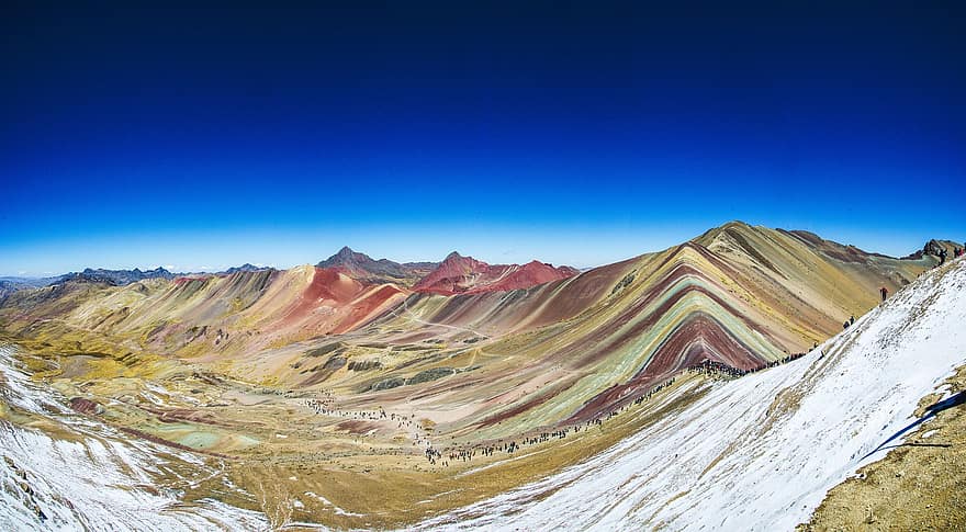 montaña arcoiris, Andes, montañas, Perú, vinicunca, paisaje, naturaleza, Valle, cumbre, pico, escénico