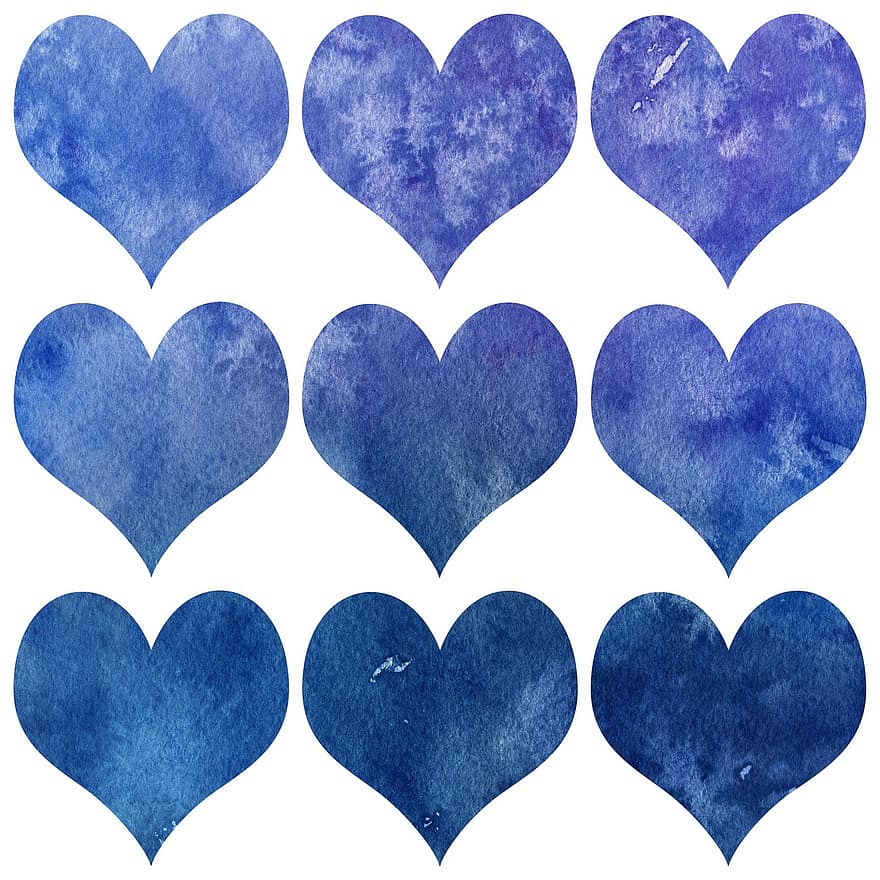 Valentin, hart-, waterverf, ontwerp, afbeeldingen, patroon, liefde, romantisch, liefde behang, Fijne valentijnsdag, blauwe liefde