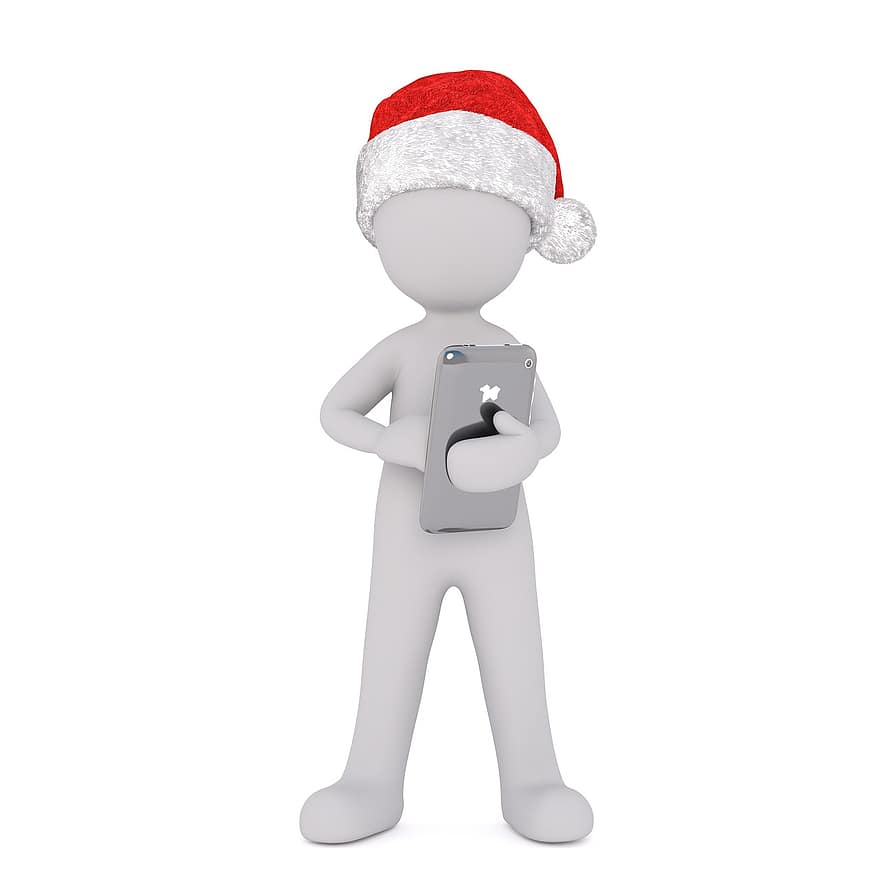білий самець, 3D модель, ізольовані, 3d, модель, повне тіло, білий, капелюх Санта, Різдво, 3D Санта hat, iphone