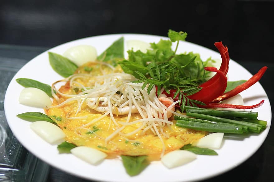 Banh Xèo, ruoka, ruokalaji, ateria, keittiö, Täytetty riisipannukakku, vietnamilaista ruokaa