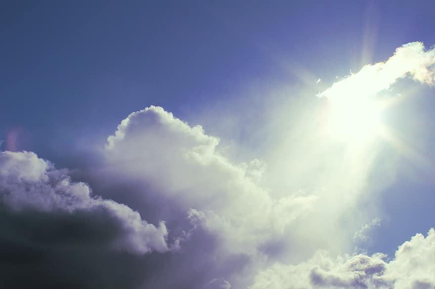 cielo, nuvole, nuvoloso, sole, sfondo, atmosfera, tempo metereologico, Paradiso, blu, nube, giorno