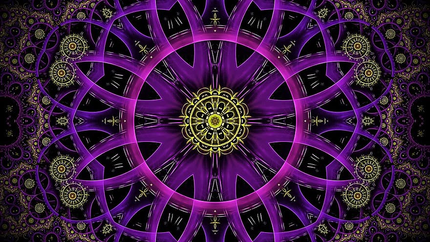 rosetón, caleidoscopio, patrón floral, mandala, fondo violeta, fondo de pantalla violeta, Art º, papel pintado, modelo, decoración, resumen