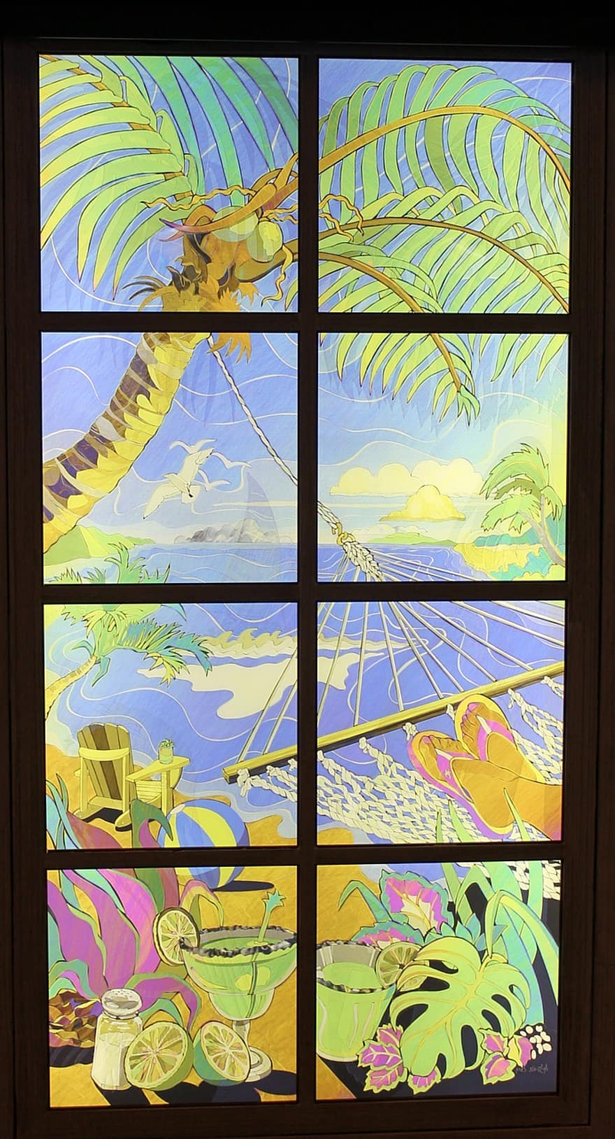 ventana, tropical, ver, palmera, enmarcado