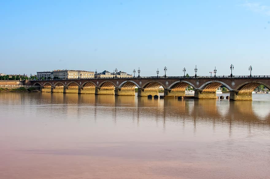 bro, stenbro, flod, vejbro, historisk, kanal, vandveje, vand, Pont de Pierre, Garonne, Bordeaux