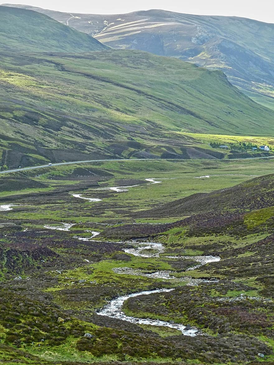 Wildnis, Natur, Schottland, Fluss, draußen, Tal, Landschaft, Gras, Berg, Wasser, Sommer-