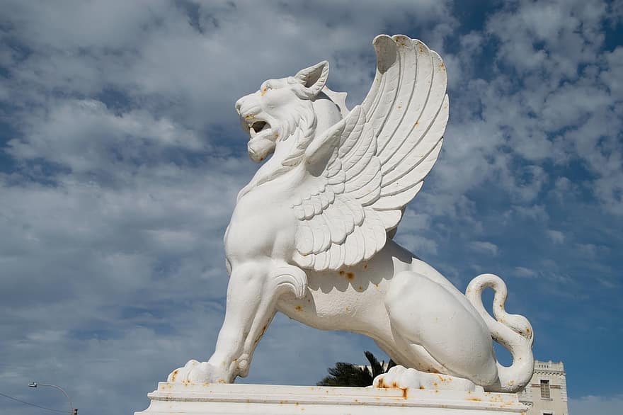 ライオン、彫刻、翼、表示
