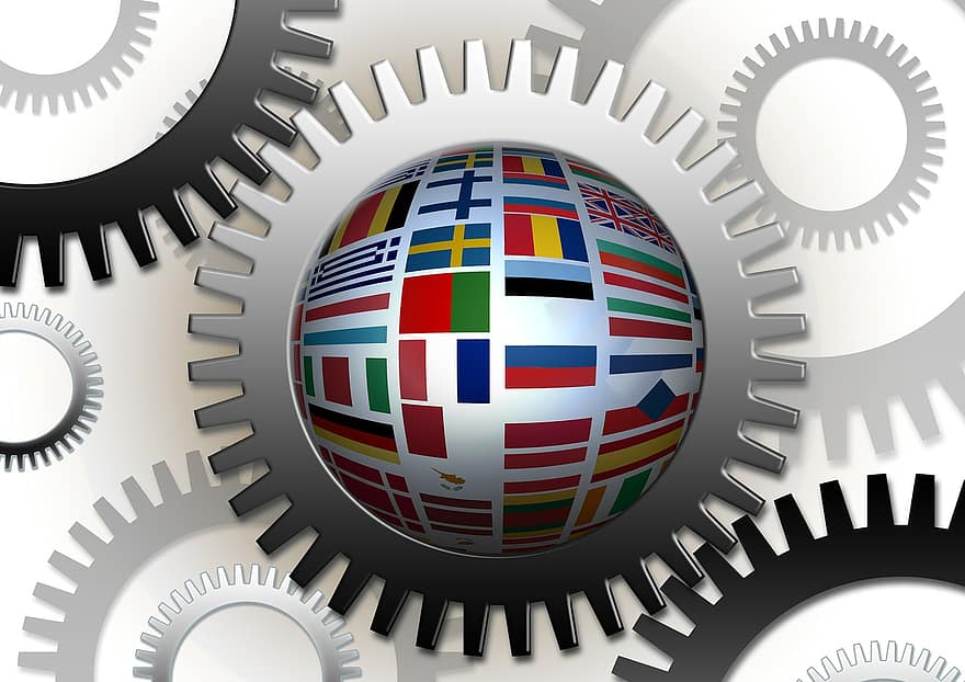 Gear, Globe, Earth, World, Flag, Nation States, Nationality, Globalization, Symbol, Country, Geography