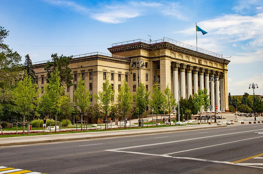 Building, Parliament, Old Square, Structure, Facade, Entraces, Tress, Soviet Architecture, City, Sky