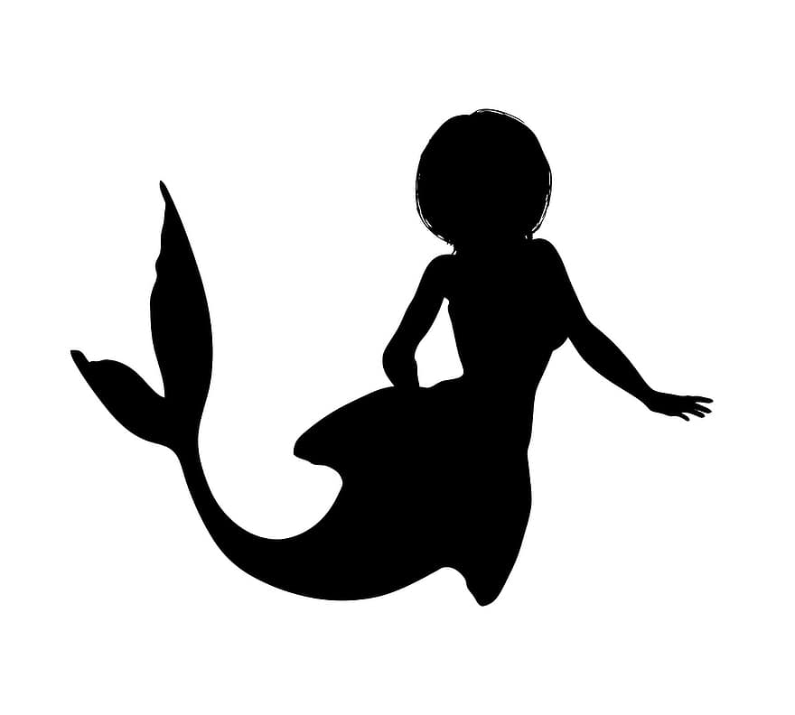 Sirène, silhouette, fantaisie, fille, queue, poisson, la nature, femelle, femme, sirène, mythologie
