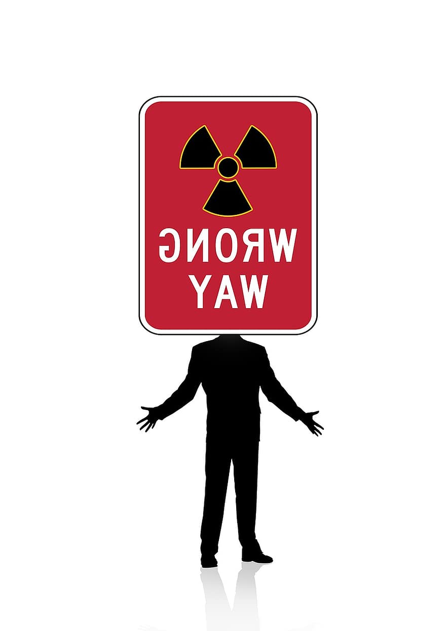 おとこ、シルエット、道路標識、警告トライアングル、交通標識、Warnschild、注意、問題、核放射能、離れて