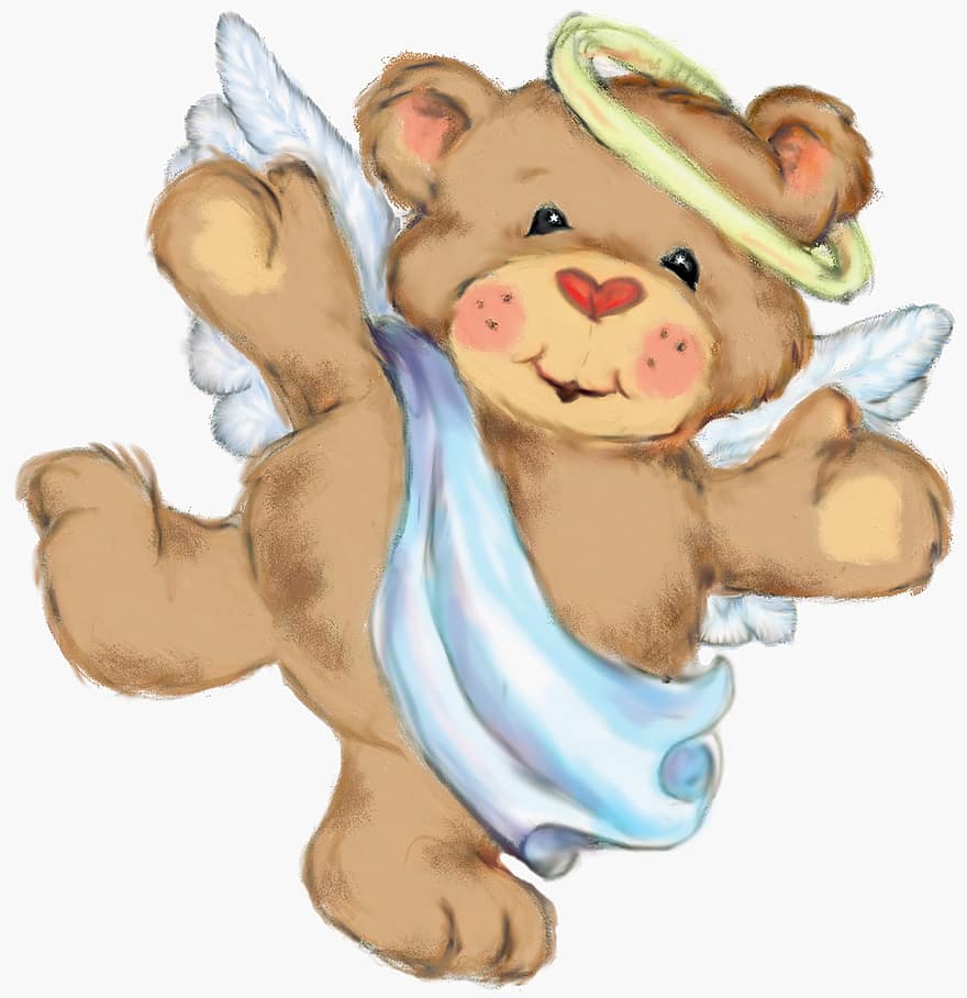 anjo, Urso, urso Teddy, fofa, feliz, doce, peluche, angélico, cupido, amor, valentim