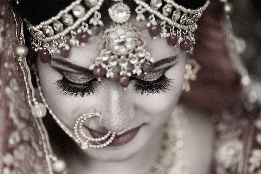 dona, núvia, Sari de núvia, sari, Roba de núvia índia, desgast tradicional, peça, cultura, accessoris, model, bellesa