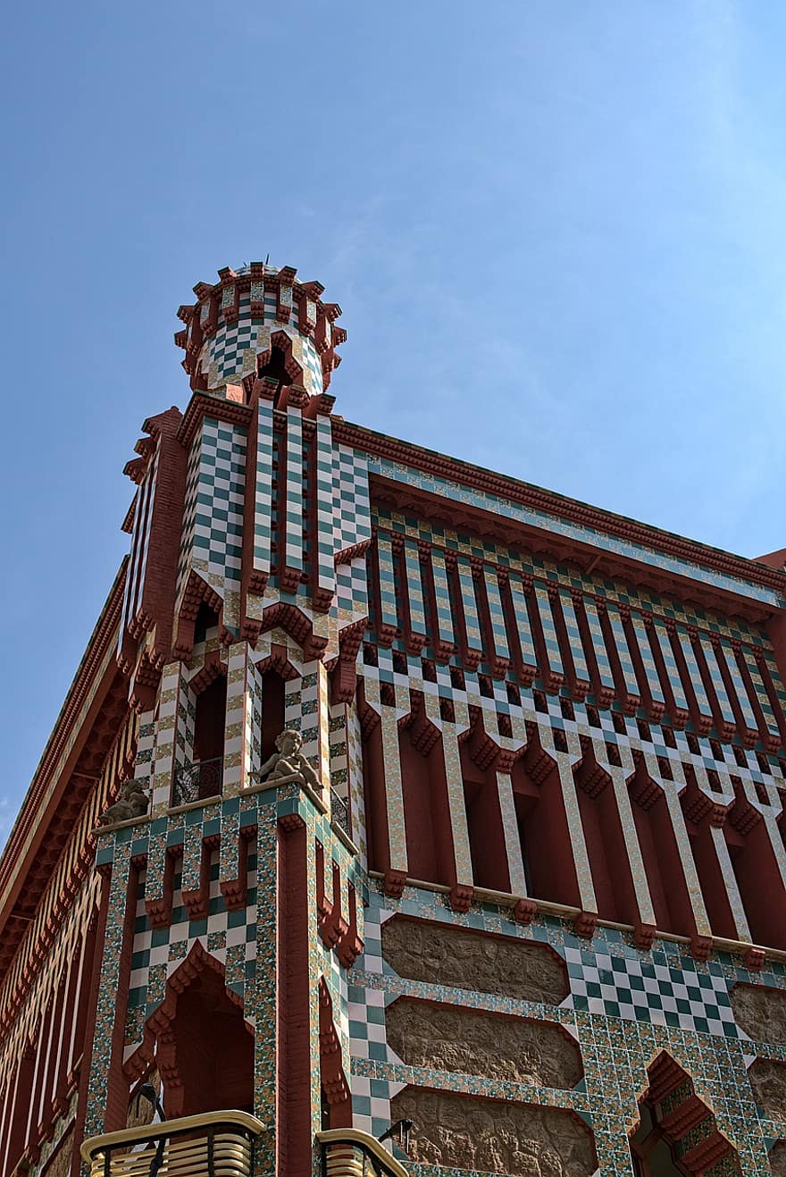 Casa Vicens Gaudí, museum, gebouw, architectuur, modern, creatief, kunst, geometrie, tegels, Bekende plek, buitenkant van het gebouw