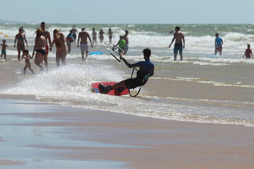 surfer, plaża, wakacje, kąpiący się