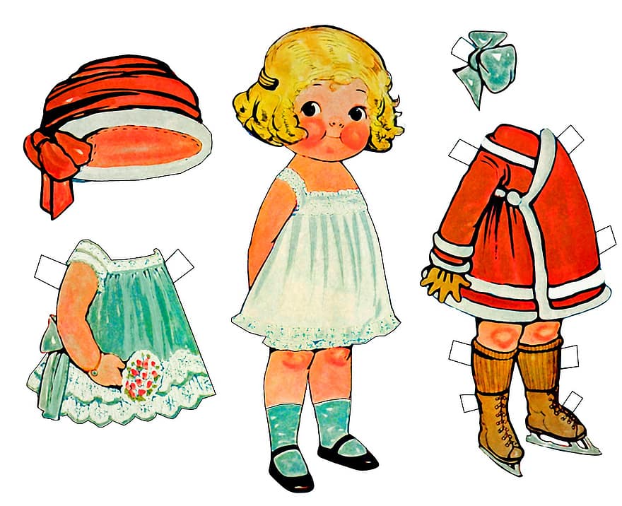 Dolly Dingle Paperdoll, papierowa lalka, zabytkowe, lalka, papier, uroczy, projekt, dziewczynka, retro, dziecko, sukienka