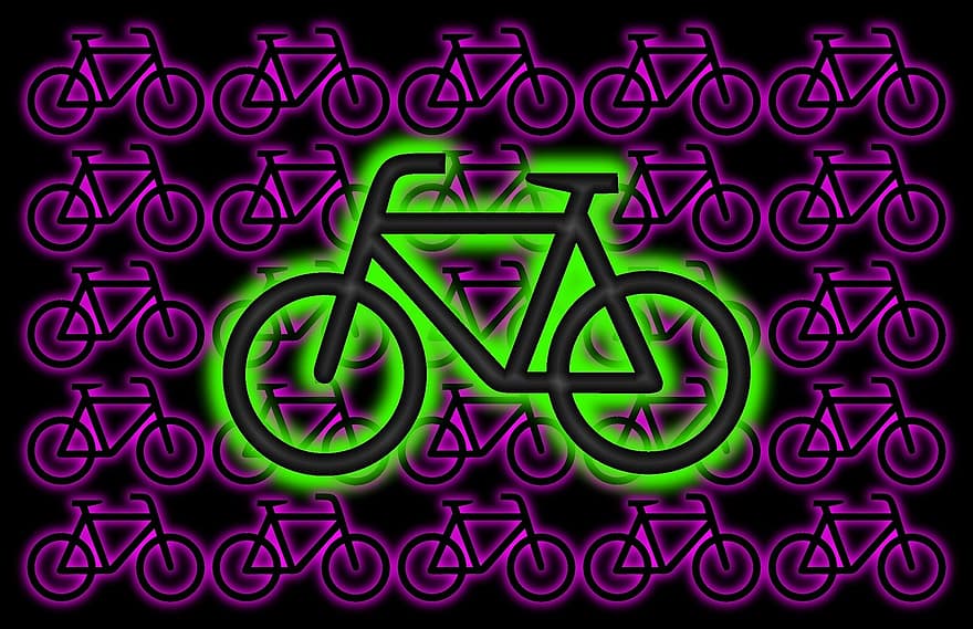 bicicleta, gráfico, cores néon, Rosa, verde, isolado, graficamente, arte pop, padronizar, layout, design de imagem
