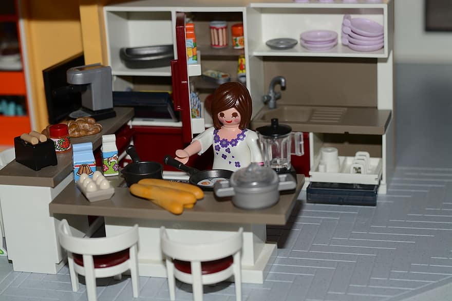 Playmobil, gyerekszoba, konyha, szakács, nappali