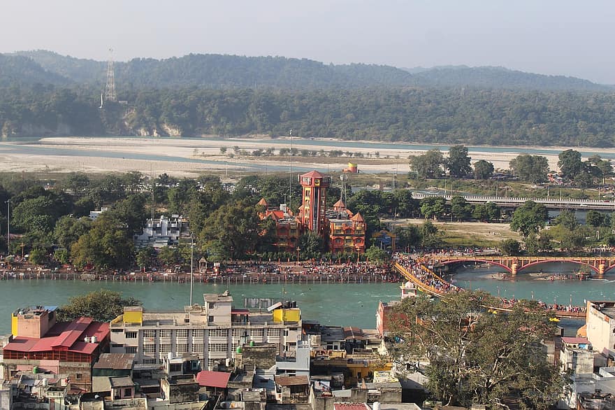 utazás, idegenforgalom, város, Gangesz, rishikesh, India, Uttarakhand