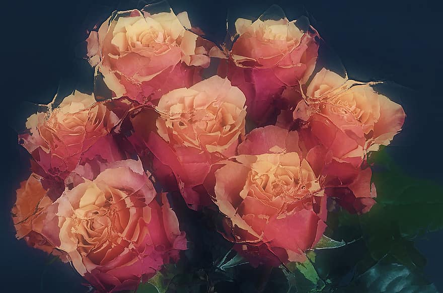 Roser i is, frossen, romantisk, blomster, Kunst, rosa, rosa blomster, natur, frost, vinter