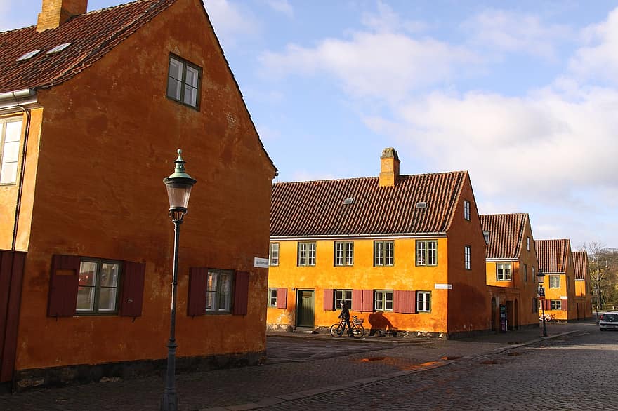nyboder, къщи, Район Роу Хаус, Копенхаген, Дания, туристическа атракция, архитектура, външна сграда, покрив, изградена конструкция, известното място