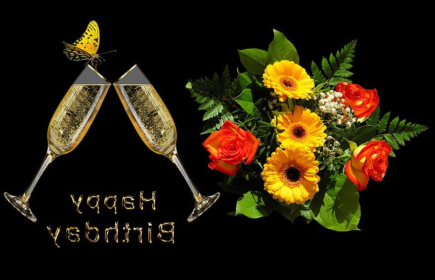 zi de nastere, la multi ani, Felicitări, Salut, carte de ziua de naștere, felicitare, flori, buchet de ziua de nastere, buchet, fluture, sticle de șampanie