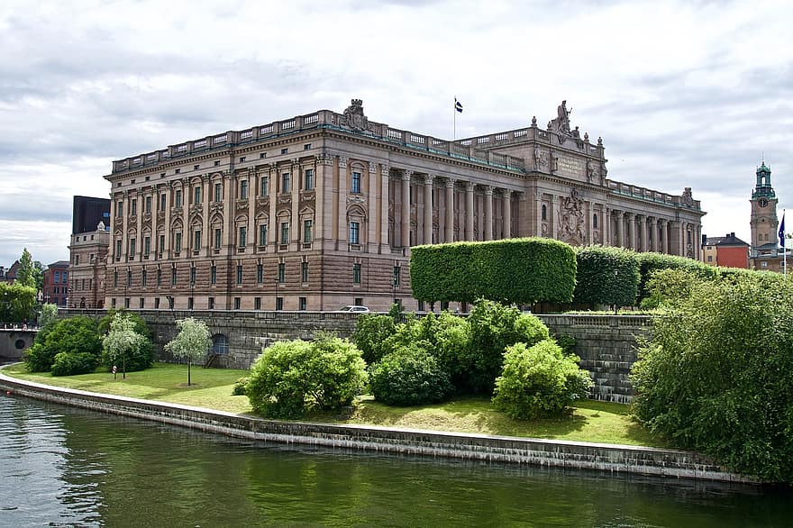 budynek, fasada, rzeka, Sztokholm, zewnętrzny, wielki