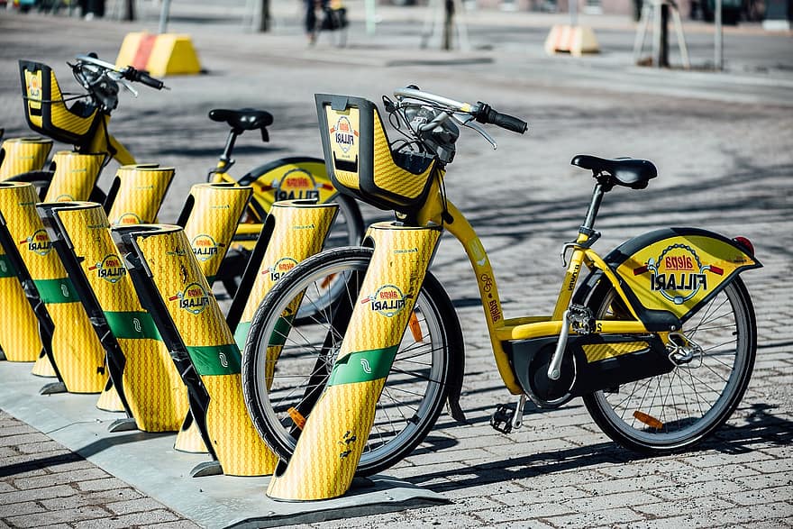 Bike Rack, Bicycle Parking Rack, City, bicycle, transportation, yellow, mode of transport, sport, cycle, cycling, wheel