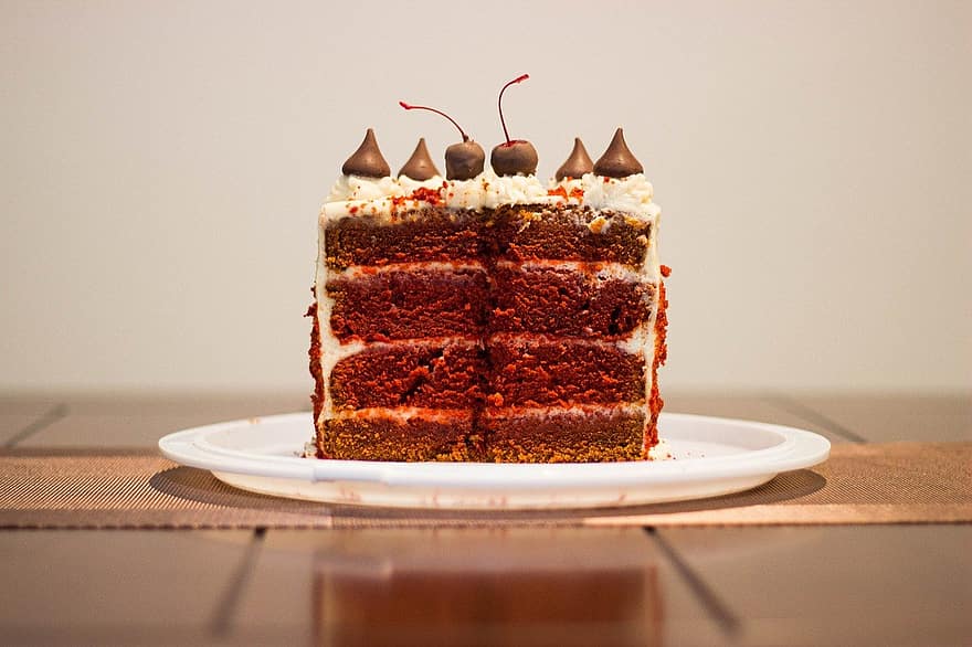 kakku, suklaa, leipomo, makea, punainen sametti, syntymäpäivä, herkullinen, leipoa, paistettu