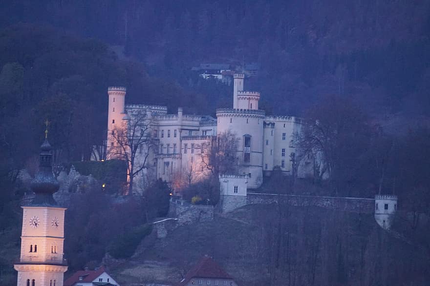 Castle, Forest, Architecture, Medieval Castle, christianity, night, famous place, history, old, medieval, religion