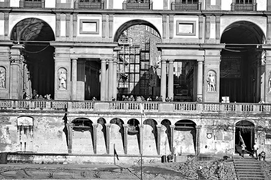 byggnad, arkitektur, stad, florens, Italien, svartvitt, känt ställe, stadsbild, resmål, historia, gammal