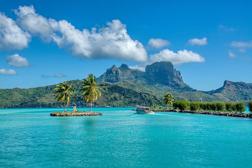 øy, tropisk, blått vann, tropisk øy, fjellene, Bora Bora, hav, polynesia, landskap, vann