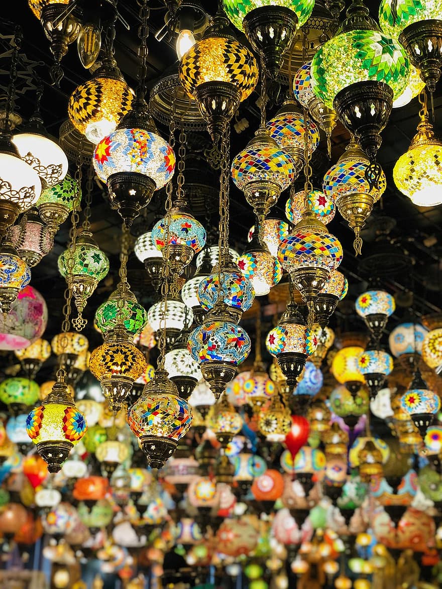 лампи, арабски, фенер, светлина, осветление, пазар, украса, култура, базар, ислямски, магия