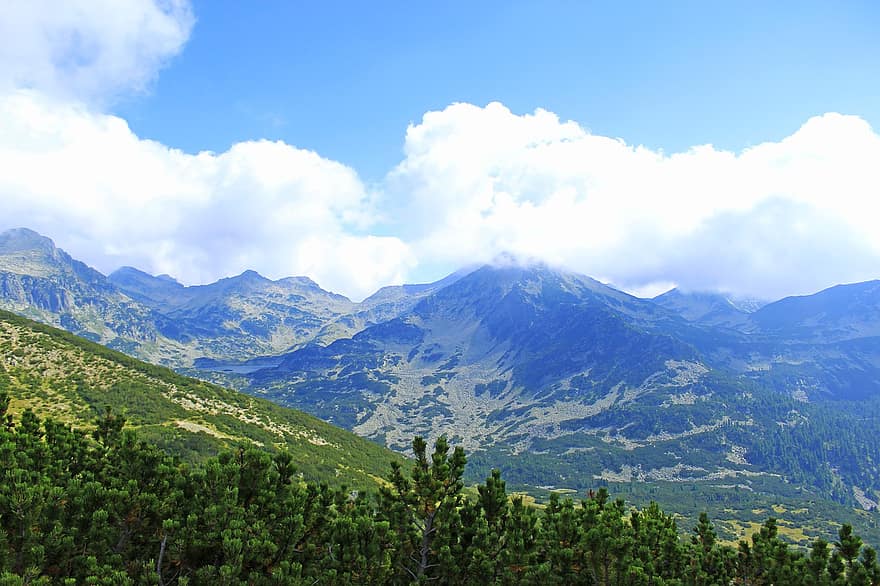 muntanyes, Alps, Serra, alpí, muntanyós, Valls de Muntanya, valls, arbres, bosc, boscos, núvols