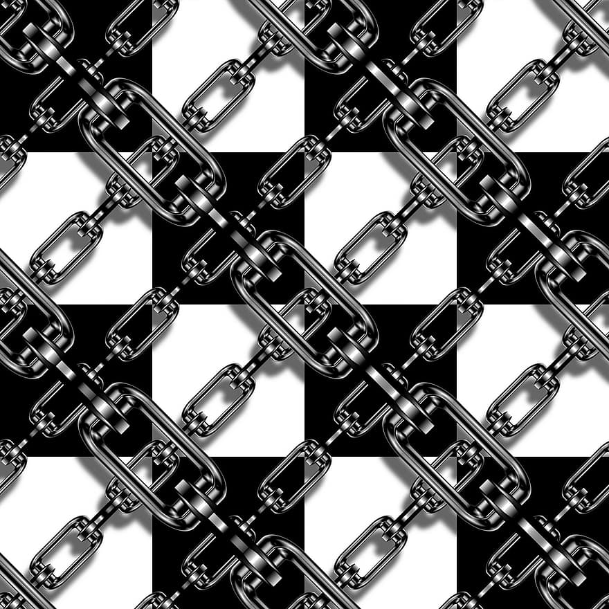 Chain, Metal, Shiny, Checkered, Checkers, Checkerboard, Pattern, White, Black, Chess, Checks