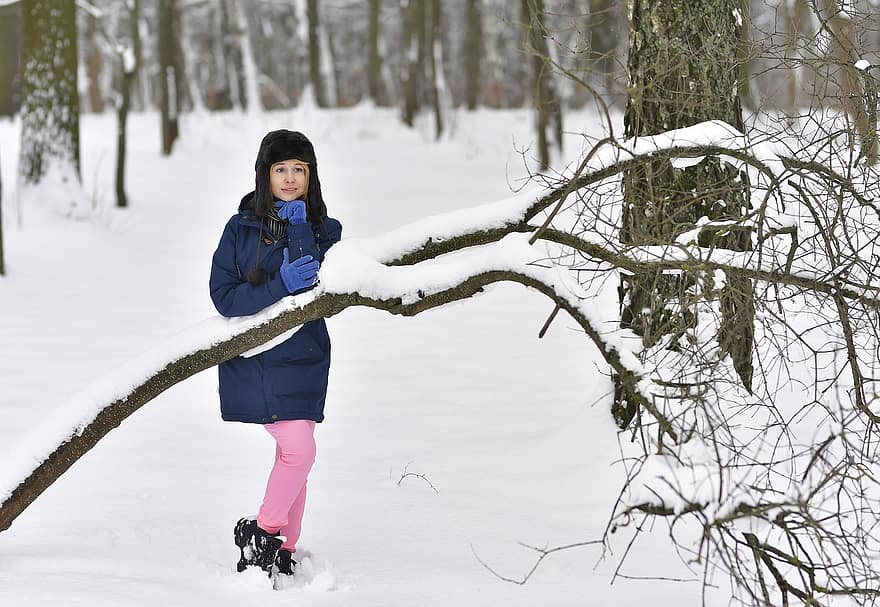 женщина, снег, зима, портрет, лес, на открытом воздухе, природа, парк