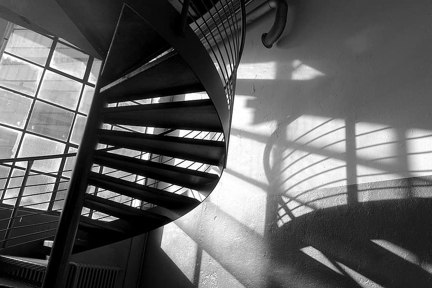 escadas, escada em espiral, arquitetura, dentro de casa, construção, Escadaria, janela, moderno, desenhar, vidro, estrutura construída
