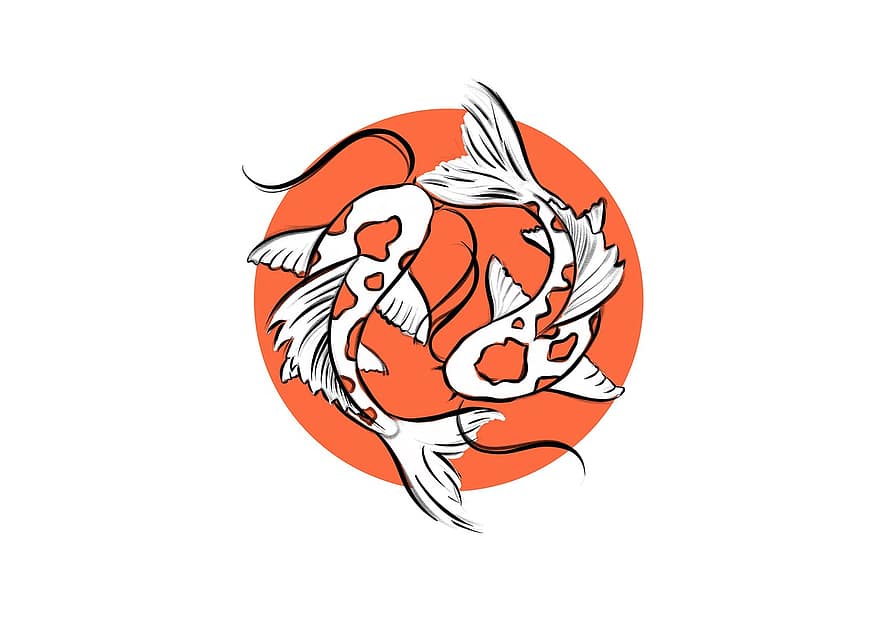 Koi риба, живопис, японски, дракон, Ин и Ян, дигитално изкуство, красив, изкуство, тапети, усмивка, оранжев